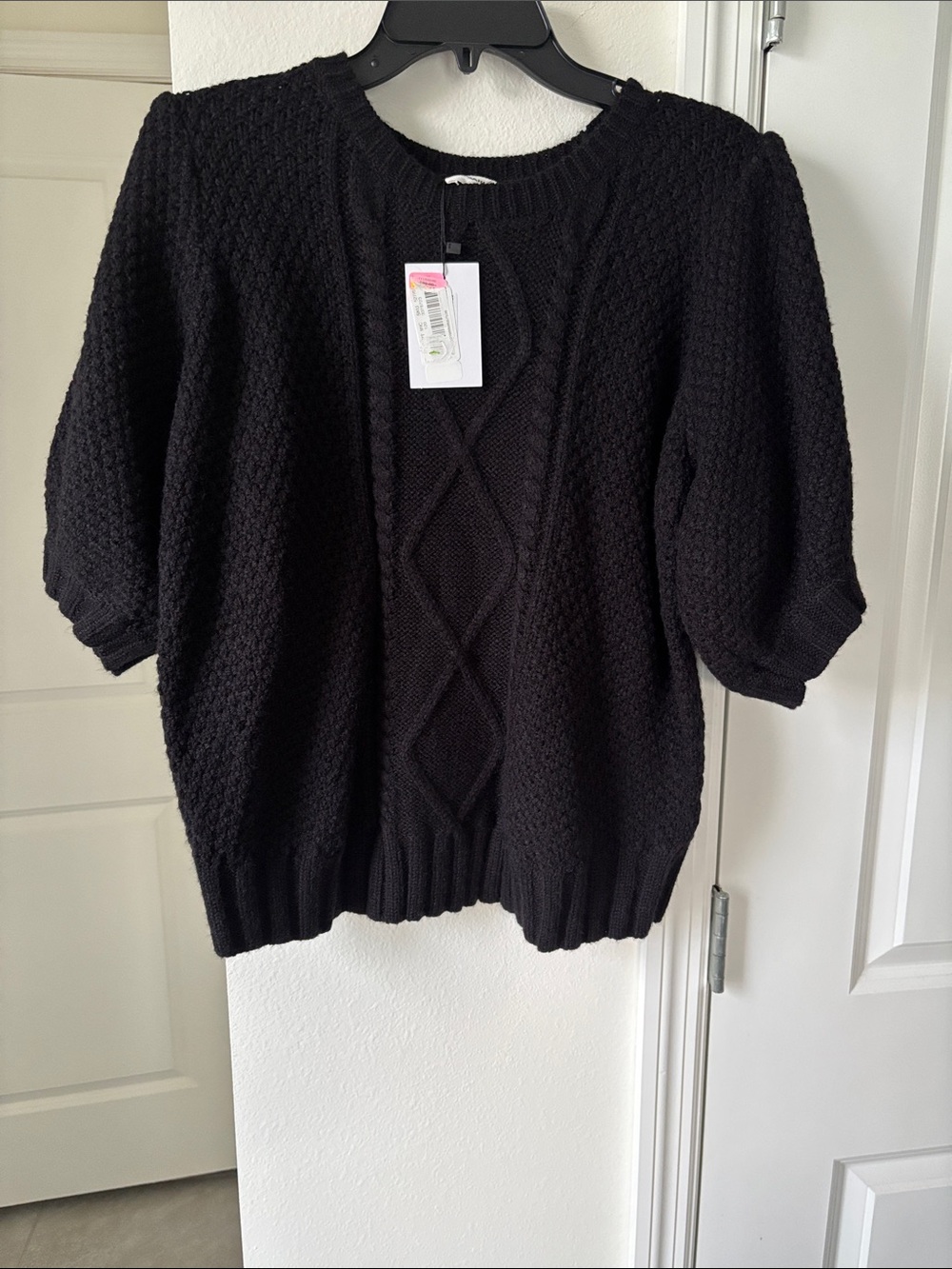Sugarlips Black Cable-Knit Short Sleeve Sweater